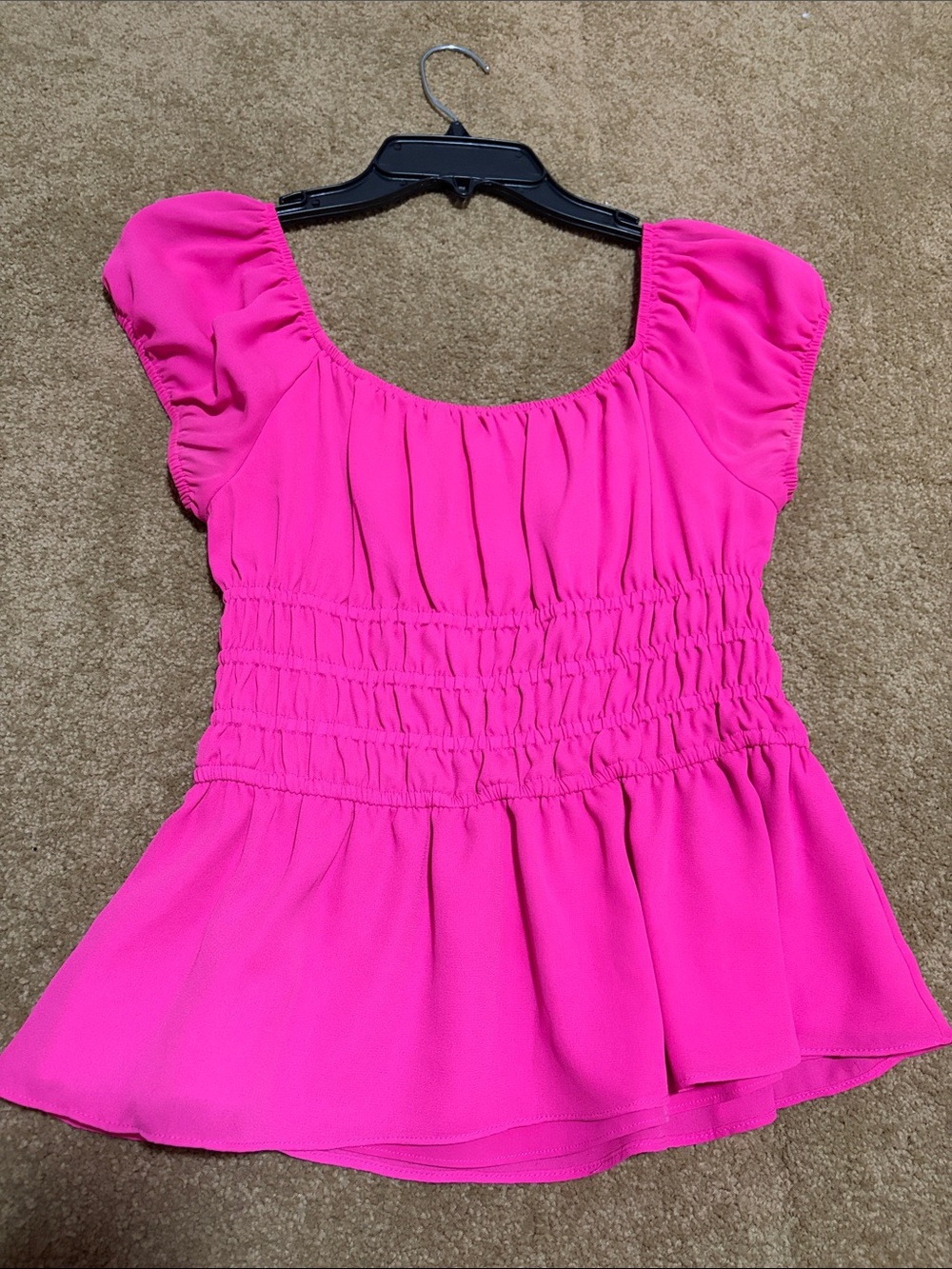 Gianni Bini Hot Pink Short Sleeve Peplum Blouse